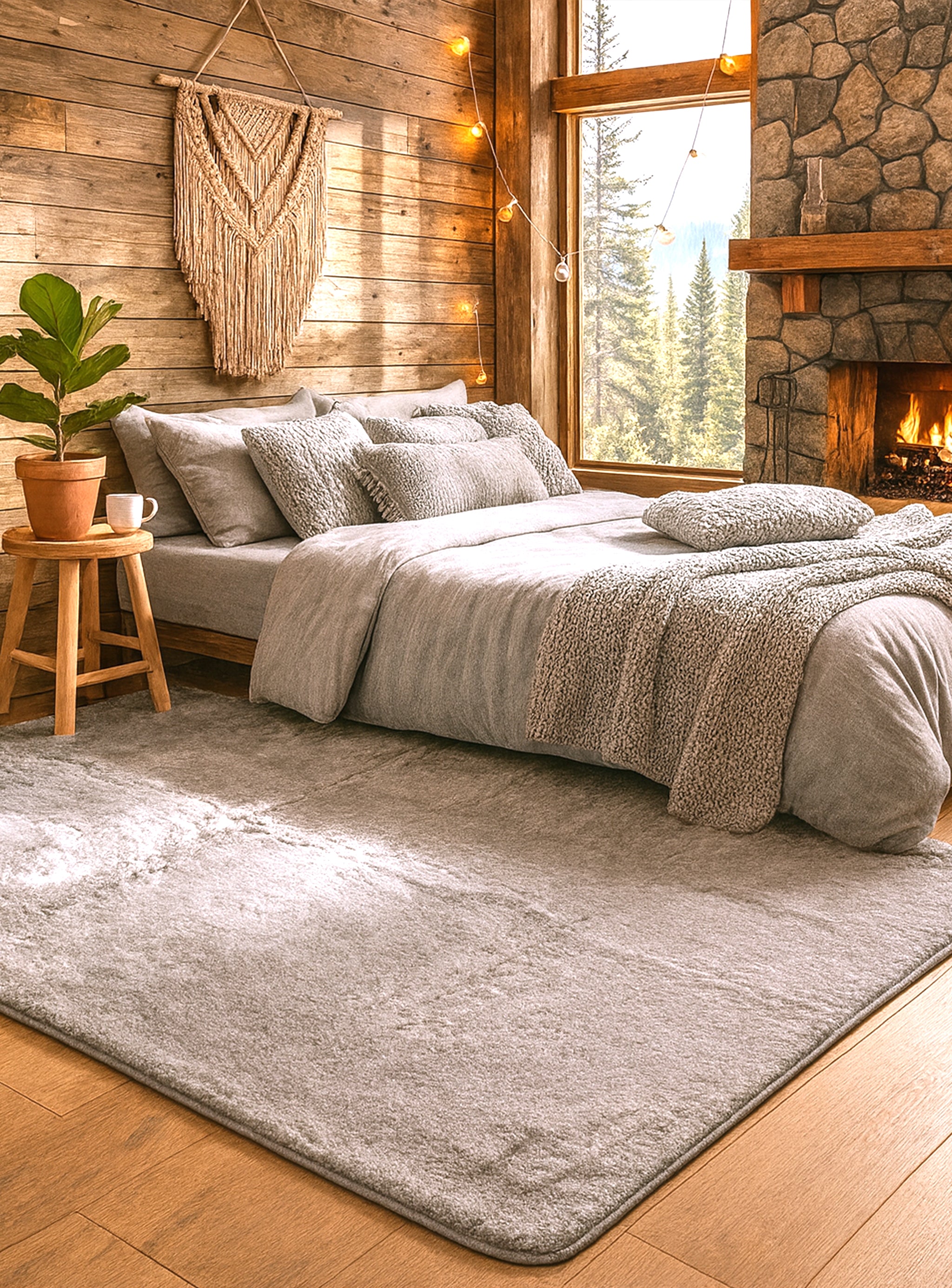 Mars Carving Fur Rug - Silver Grey