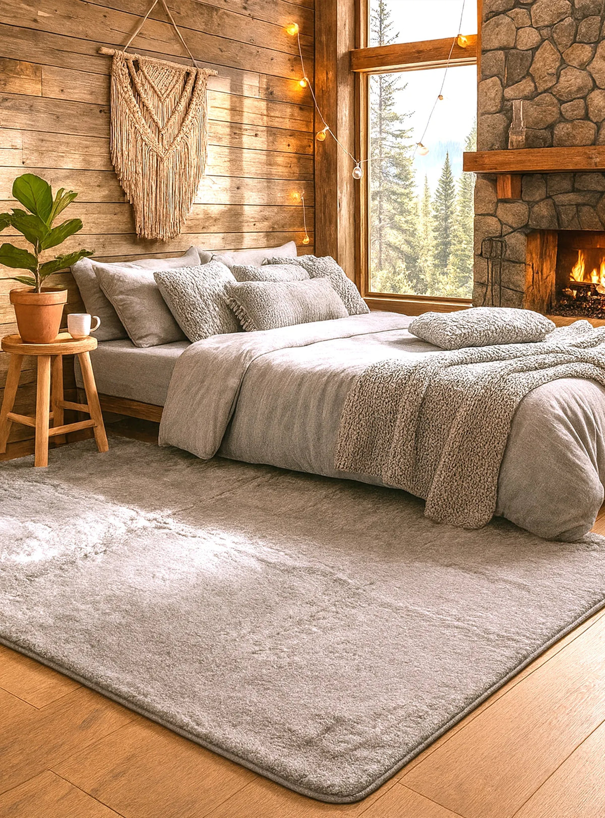 Mars Carving Fur Rug - Silver Grey