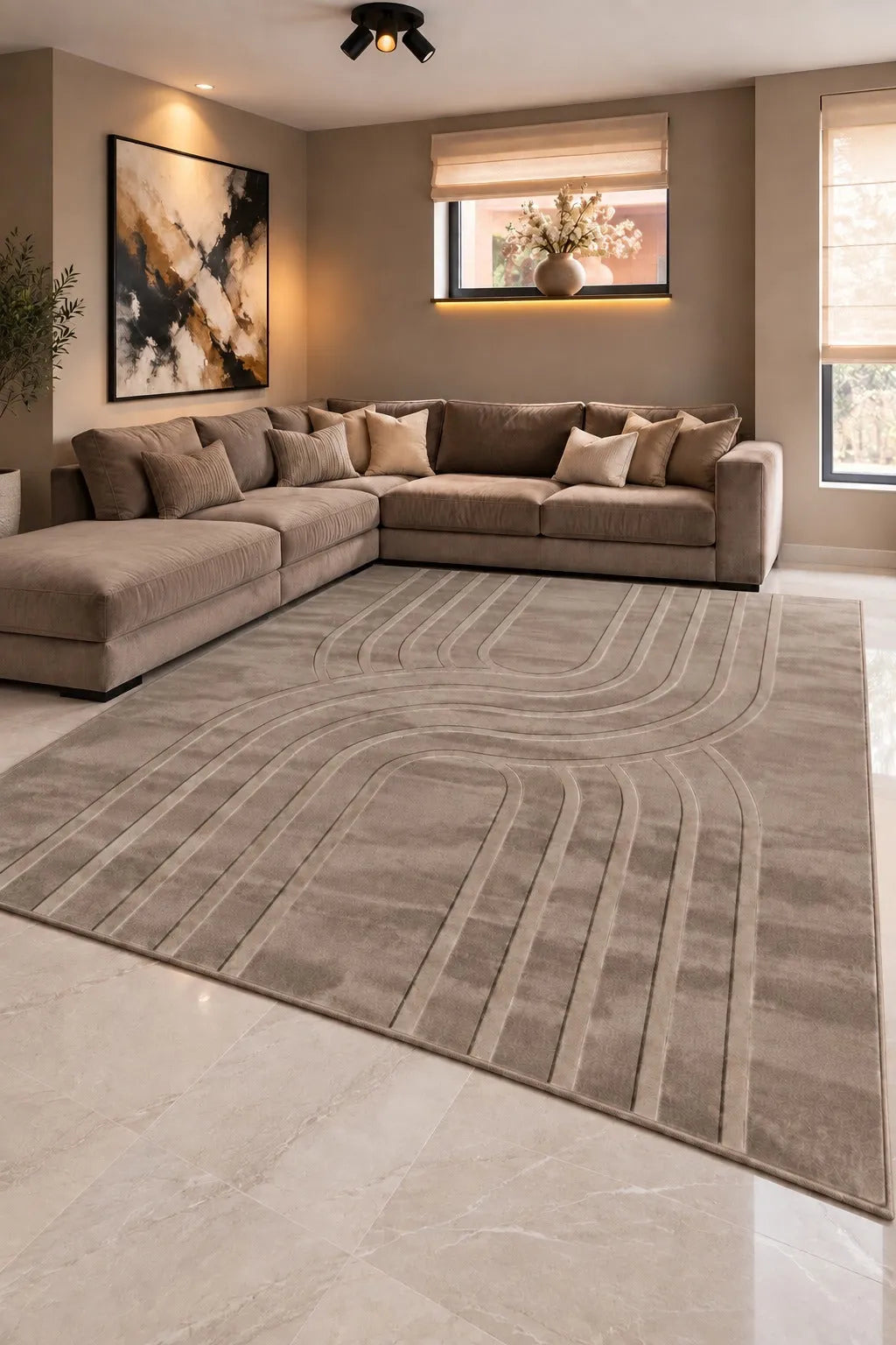 Mars Carving Fur Embossed Rug - Light Brown D3