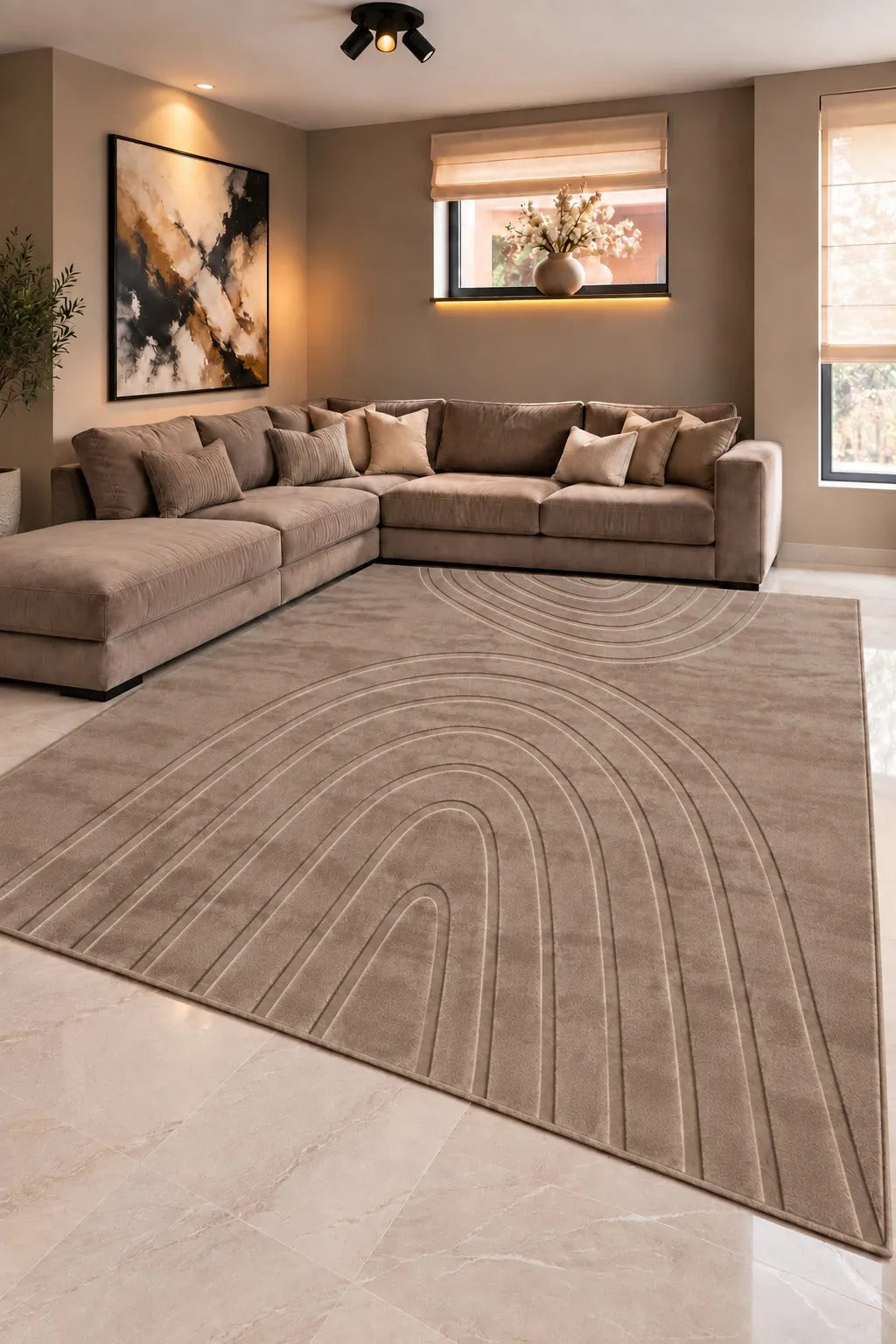 Mars Carving Fur Embossed Rug - Light Brown D2