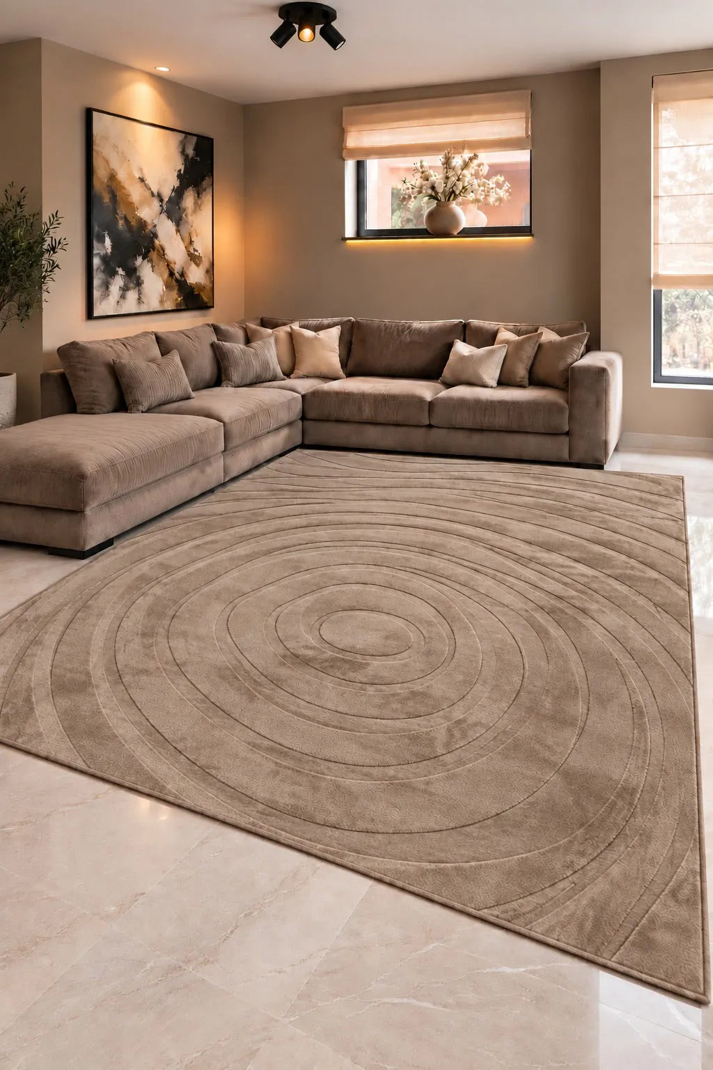 Mars Carving Fur Embossed Rug - Light Brown D4