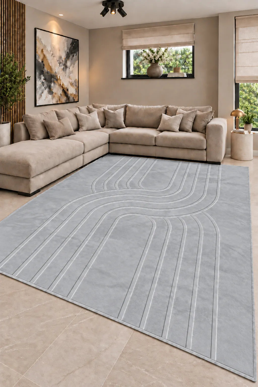 Mars Carving Fur Embossed Rug - Silver Grey D3