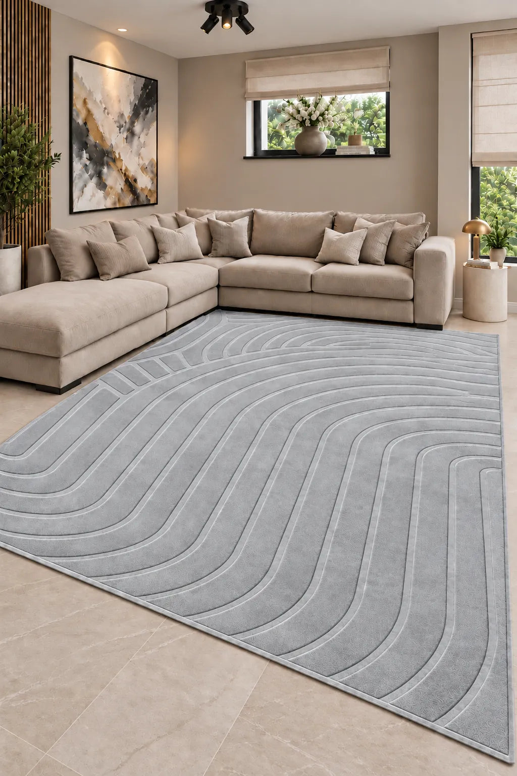 Mars Carving Fur Embossed Rug - Silver Grey D1