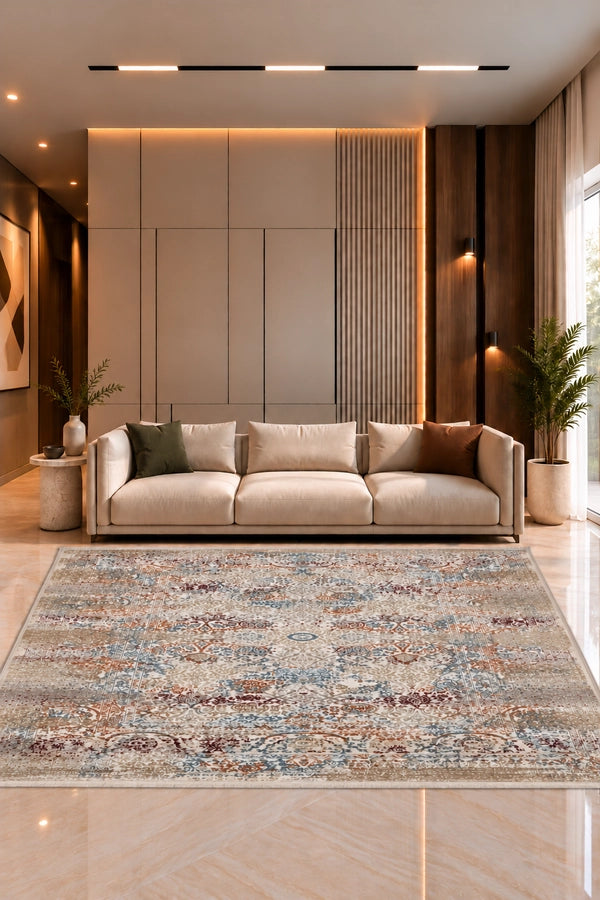 Marvel Turkish Rug - Salmon & Silver Grey D9