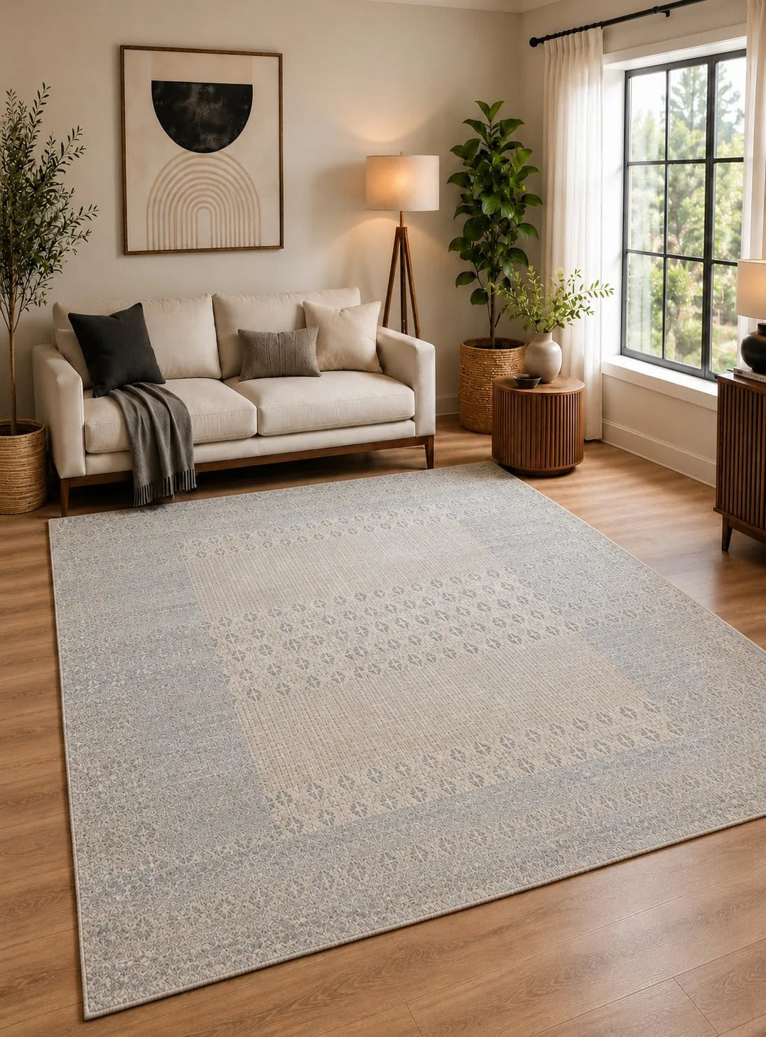 Turkish Modern Rug Opera Star A 27 - 5.2 x 7.5 feet - Ivory & Silver Gray