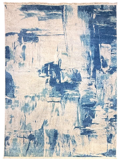 Turkish Modern Rug Opera Classic C 4 - 5.2 x 7.5 feet - Blue & Ivory
