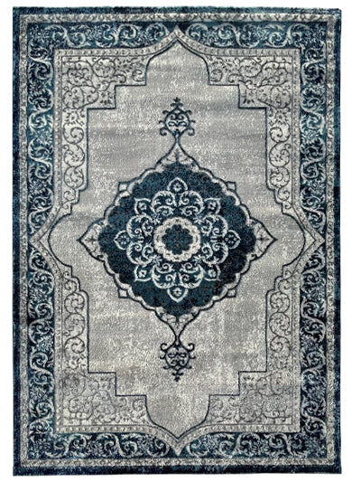 Turkish Modern Rug Opera One B14 - 4.9 x 7.2 feet - Ivory & Blue