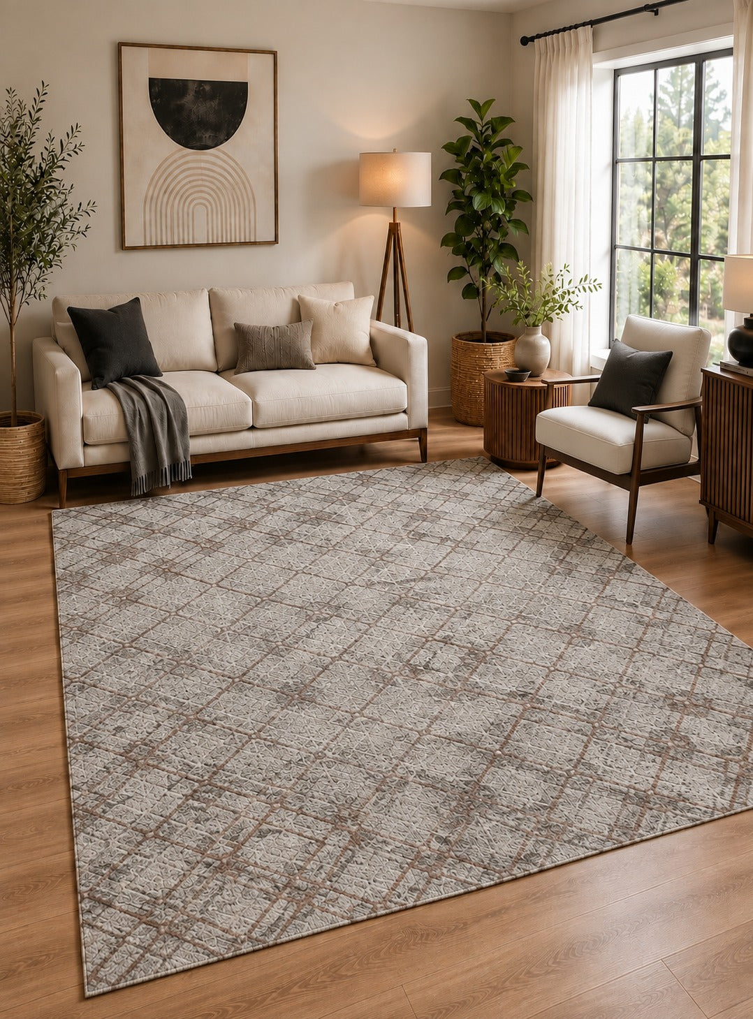 Turkish Modern Rug Opera One B9 - 5.2 x 7.5 feet - Gray & Ivory