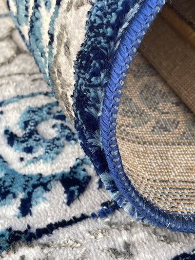 Turkish Modern Rug Opera One B14 - 4.9 x 7.2 feet - Ivory & Blue