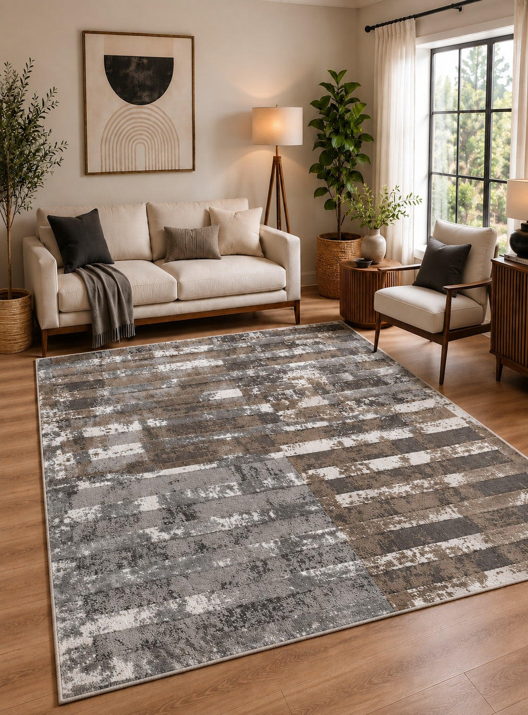 Turkish Modern Rug Opera One B3 - 5.2 x 7.2 feet - Dark Gray & Brown