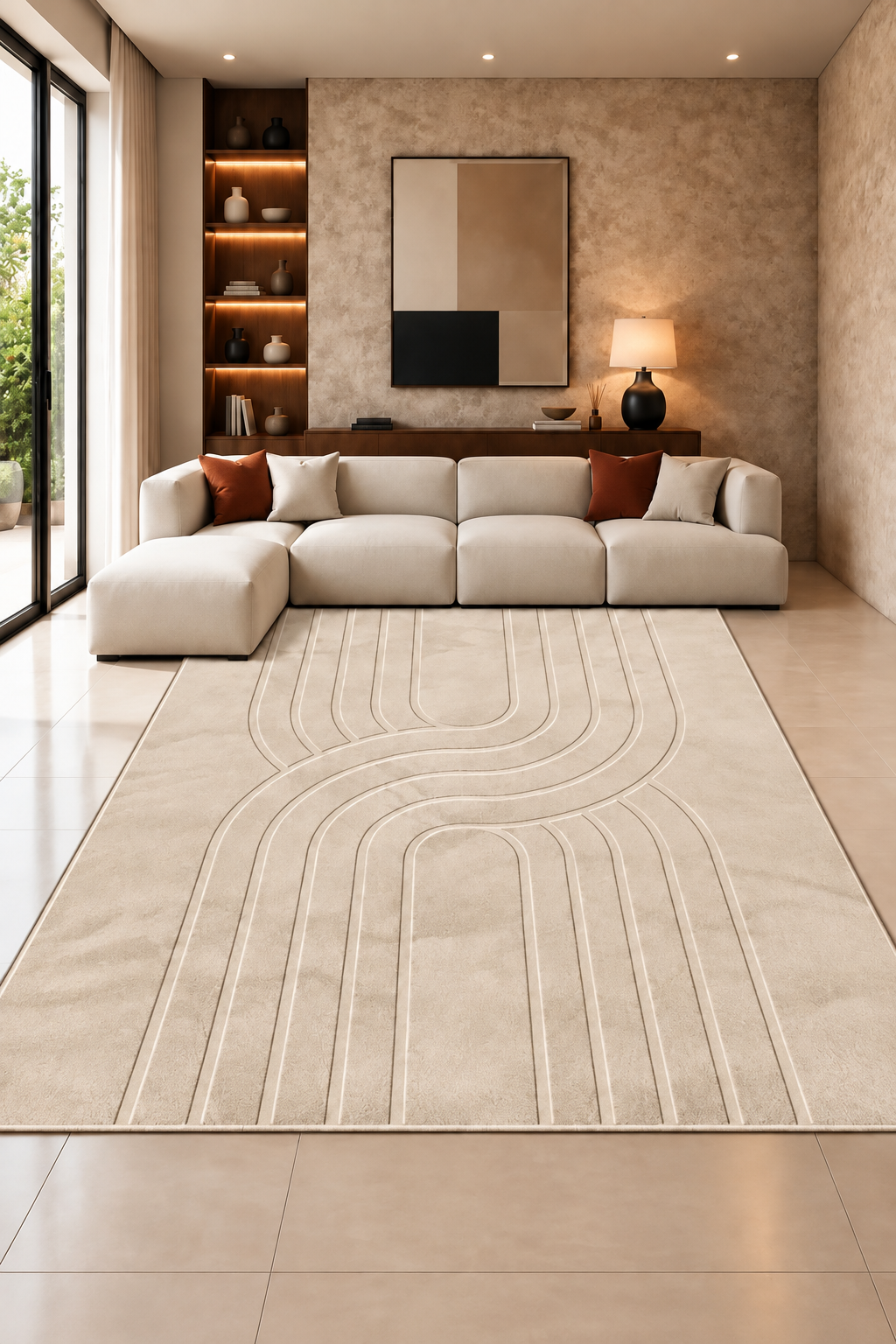 Mars Carving Fur Embossed Rug - Beige D3
