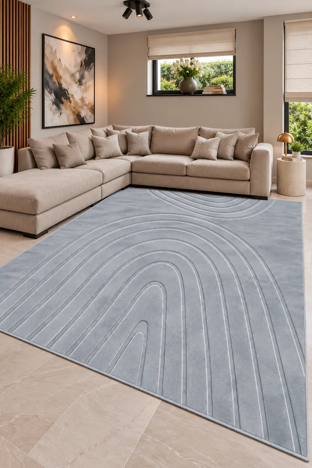 Mars Carving Fur Embossed Rug - Silver Grey D2