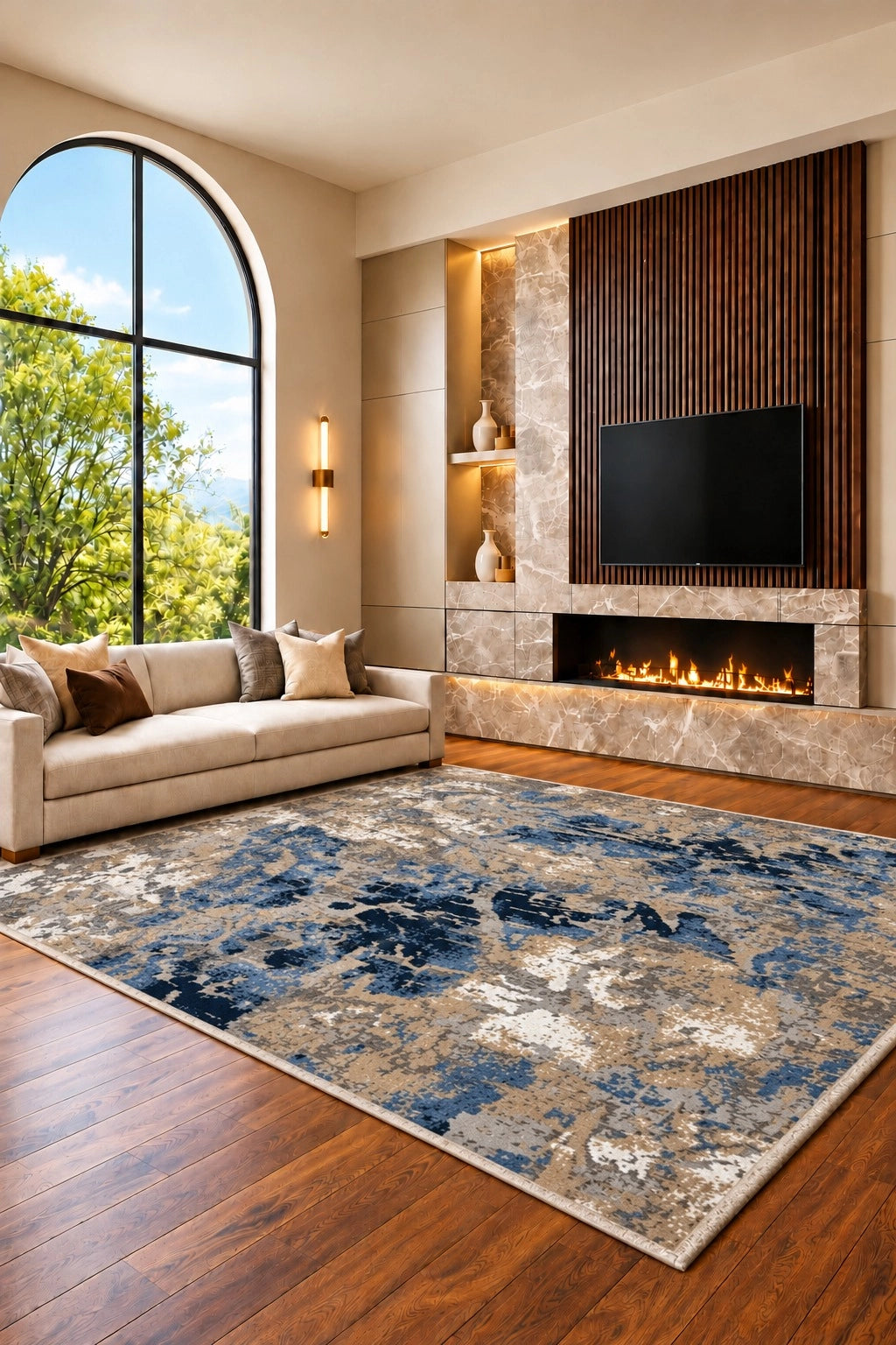 Marvel Turkish Rug - Blue & Dark Grey D16