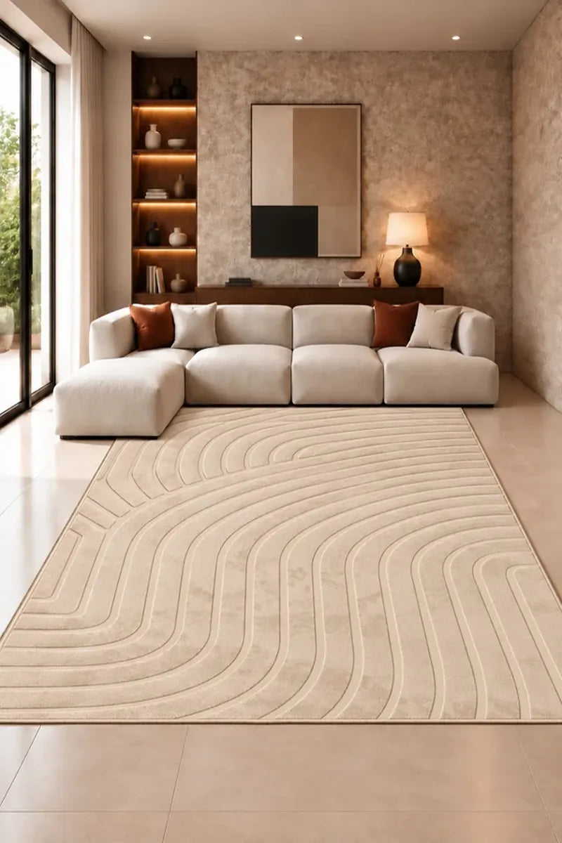 Mars Carving Fur Embossed Rug - Beige D1