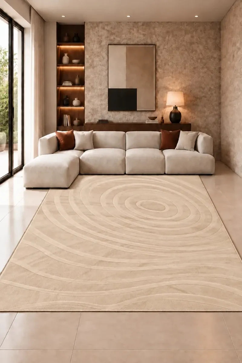 Mars Carving Fur Embossed Rug - Beige D4