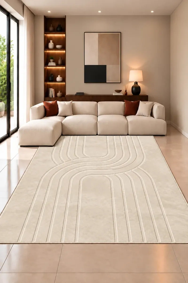 Mars Carving Fur Embossed Rug - Ivory D3