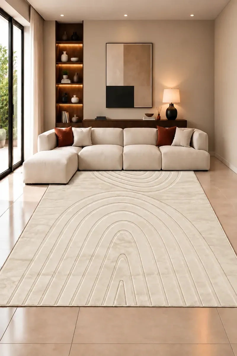 Mars Carving Fur Embossed Rug - Ivory D2