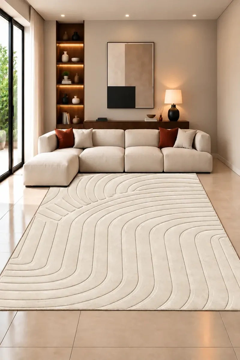 Mars Carving Fur Embossed Rug - Ivory D1